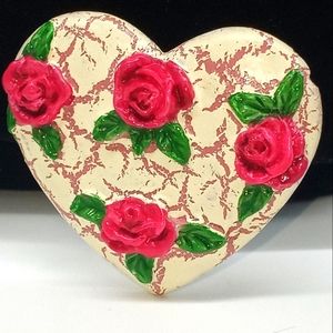 Resin Heart shaped lapel pin back red roses Valentines Day Jewelry Love Pin Back